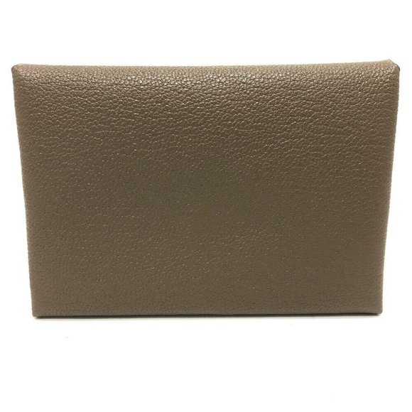 HERMES Calvi duo Business card holder Bifold Card Case Chevre Misol Brown Unused - Picture 1 of 12